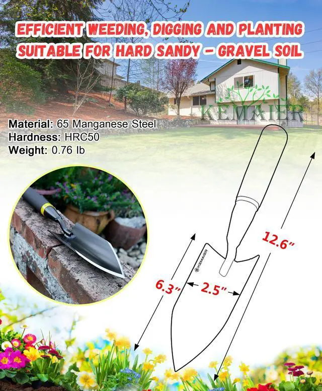 Alt view image 2 of 6 - Heavy Duty Gardening Hand Trowel - Carbon Steel Garden Trowel with Rubberized Handle, Ideal for Soil Planting, Digging, Transplanting