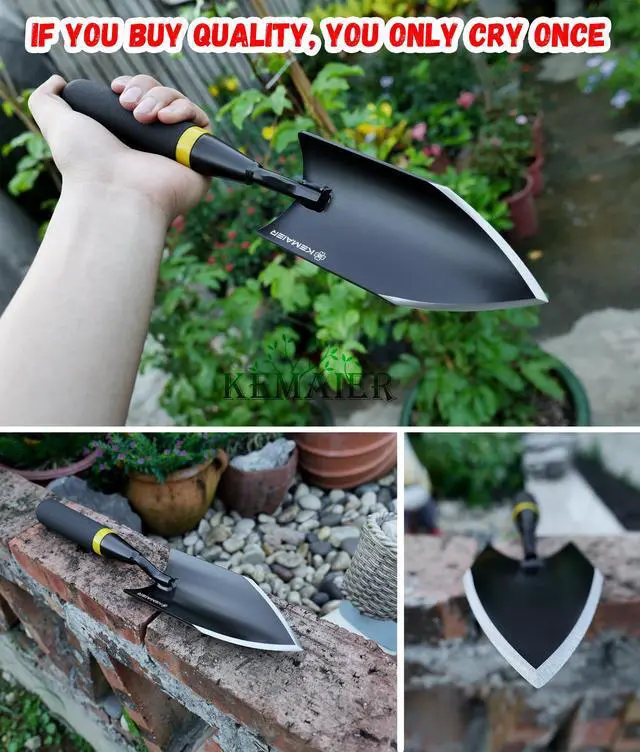 Alt view image 5 of 6 - Heavy Duty Gardening Hand Trowel - Carbon Steel Garden Trowel with Rubberized Handle, Ideal for Soil Planting, Digging, Transplanting