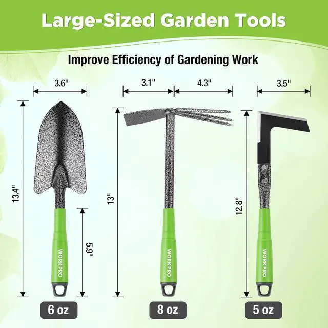 Alt view image 2 of 7 - 6-Piece Garden Tool Set | Heavy Duty Gardening Hand Tools with Soft Rubber Handle, Including Trowel, Rakes, 2-in-1 Hoe and Crack Weeder