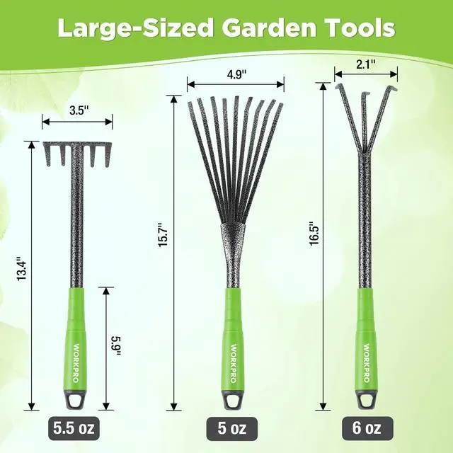 Alt view image 3 of 7 - 6-Piece Garden Tool Set | Heavy Duty Gardening Hand Tools with Soft Rubber Handle, Including Trowel, Rakes, 2-in-1 Hoe and Crack Weeder