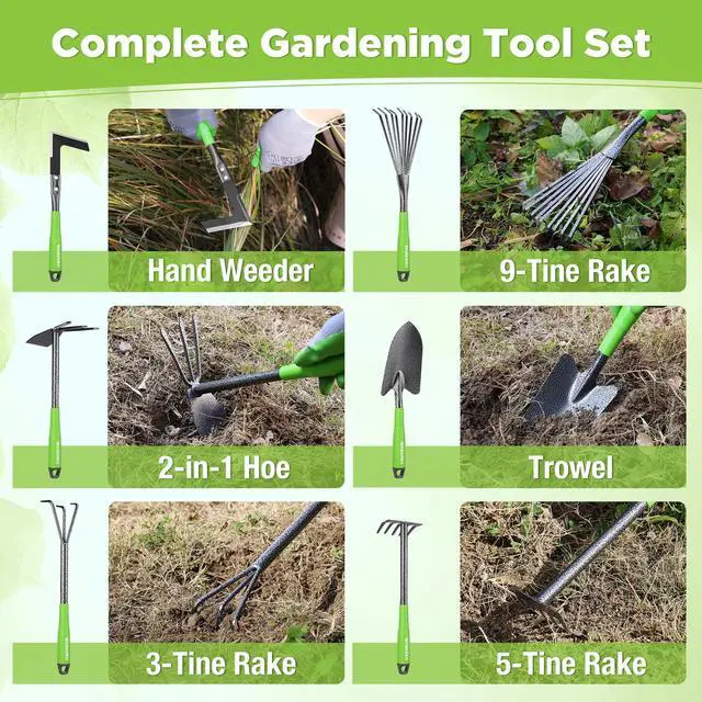 Alt view image 6 of 7 - 6-Piece Garden Tool Set | Heavy Duty Gardening Hand Tools with Soft Rubber Handle, Including Trowel, Rakes, 2-in-1 Hoe and Crack Weeder