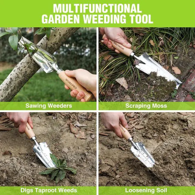 Alt view image 5 of 7 - Garden Trowel with Wood Handle, Stainless Steel Narrow Hand Shovel | Multi-Use Flat Garden Trowel for Planting, Weeding, Transplanting, Digging, Small Weeding knife for Gardening