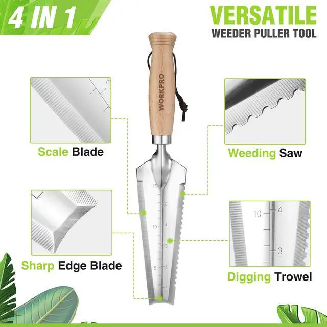 Alt view image 4 of 7 - Garden Trowel with Wood Handle, Stainless Steel Narrow Hand Shovel | Multi-Use Flat Garden Trowel for Planting, Weeding, Transplanting, Digging, Small Weeding knife for Gardening