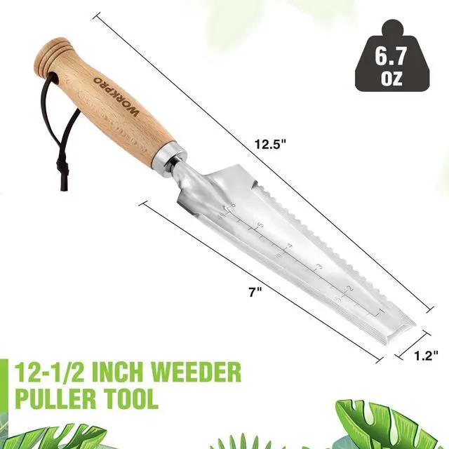 Alt view image 2 of 7 - Garden Trowel with Wood Handle, Stainless Steel Narrow Hand Shovel | Multi-Use Flat Garden Trowel for Planting, Weeding, Transplanting, Digging, Small Weeding knife for Gardening
