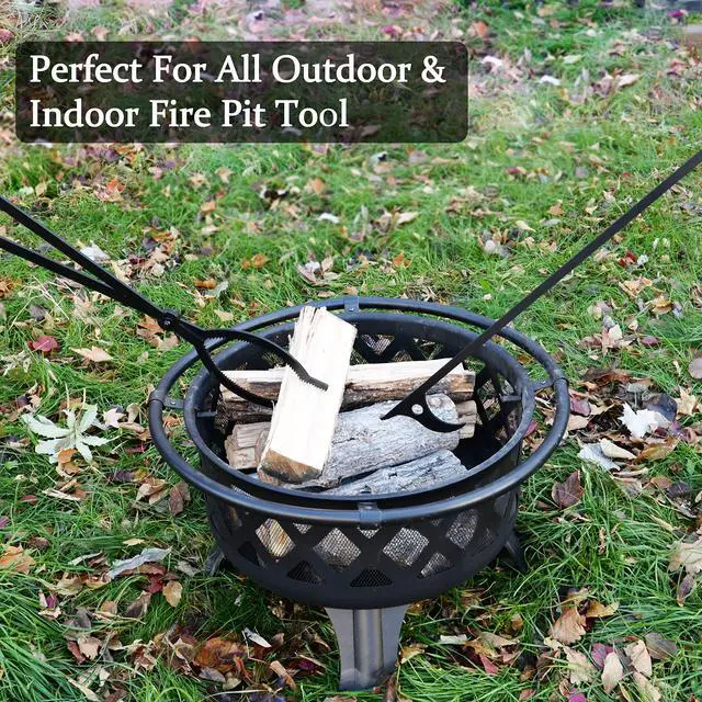 Alt view image 6 of 6 - 40" Fire Log Tongs Firewood Grabber and Fire Poker Set,Large Fire Pit Tool Outdoor/Indoor Bonfire Campfire Backyard Deck Camping Log Grabber Rustproof Safely Moves Firewood