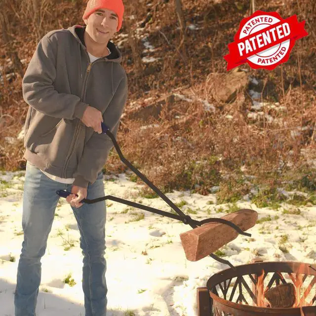 Alt view image 2 of 6 - 40" Fire Log Tongs Firewood Grabber and Fire Poker Set,Large Fire Pit Tool Outdoor/Indoor Bonfire Campfire Backyard Deck Camping Log Grabber Rustproof Safely Moves Firewood