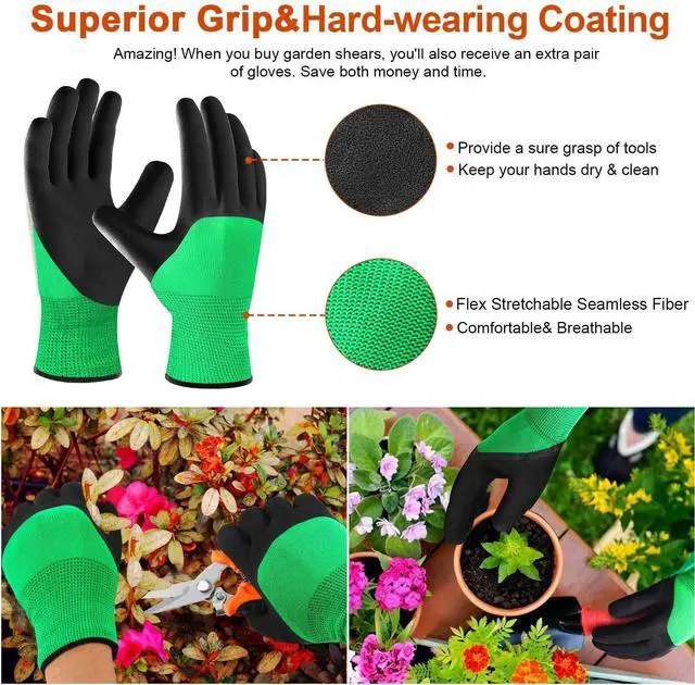 Alt view image 2 of 7 - 3 Pack Garden Pruning Shears Stainless Steel Blades Handheld Pruners Set with Gardening Gloves