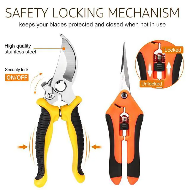 Alt view image 5 of 7 - 3 Pack Garden Pruning Shears Stainless Steel Blades Handheld Pruners Set with Gardening Gloves