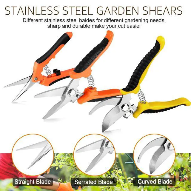 Alt view image 3 of 7 - 3 Pack Garden Pruning Shears Stainless Steel Blades Handheld Pruners Set with Gardening Gloves