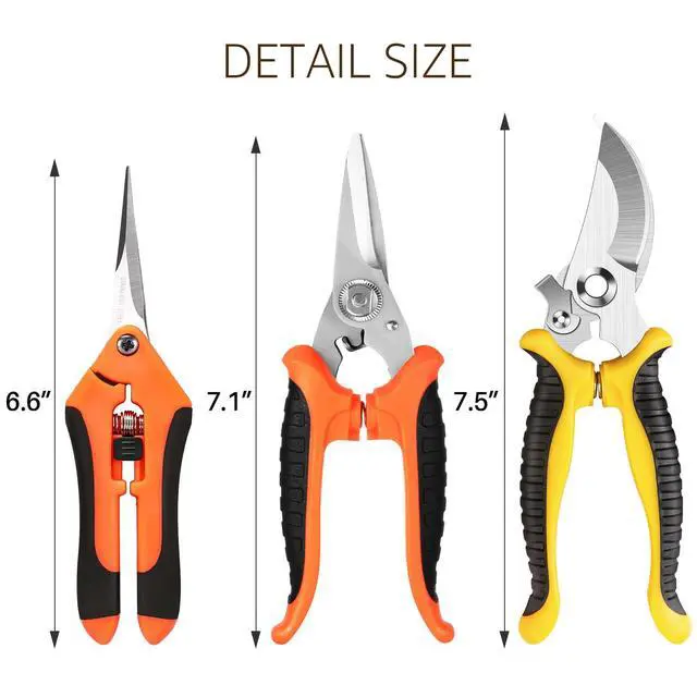 Alt view image 6 of 7 - 3 Pack Garden Pruning Shears Stainless Steel Blades Handheld Pruners Set with Gardening Gloves