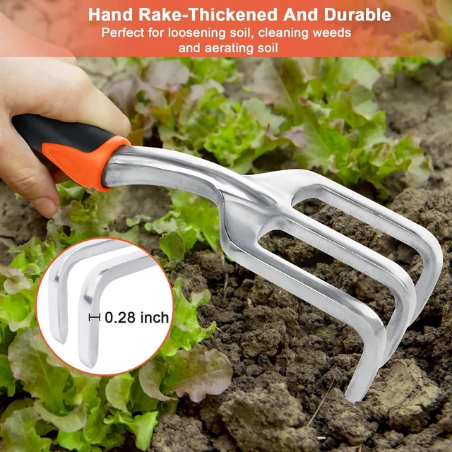 Alt view image 6 of 7 - Garden Tools Set, 3 Pack Heavy Duty Gardening Tools Set Include Garden Shovel, Transplant Trowel and Hand Rake with Ergonomic Handle, Aluminum Alloy Lawn for Planting, Orange