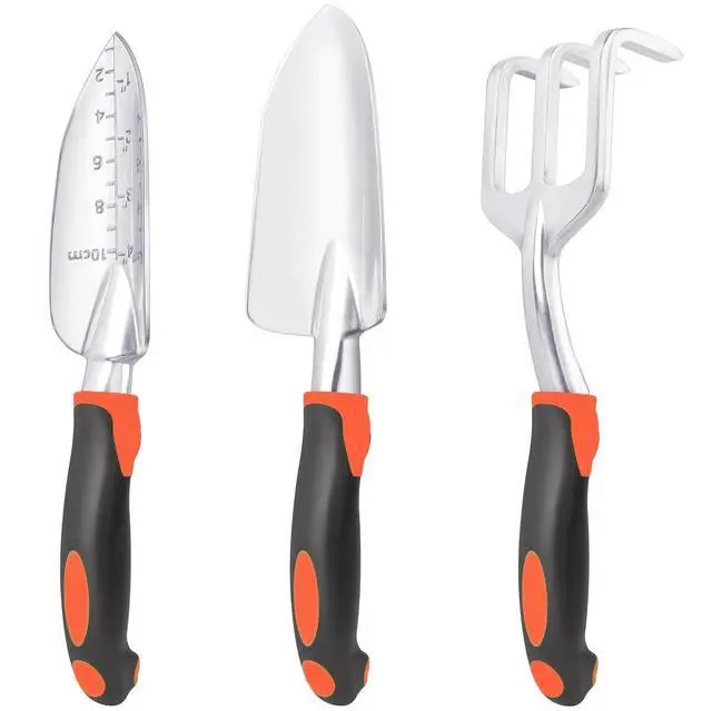 Main image of Garden Tools Set, 3 Pack Heavy Duty Gardening Tools Set Include Garden Shovel, Transplant Trowel and Hand Rake with Ergonomic Handle, Aluminum Alloy Lawn for Planting, Orange