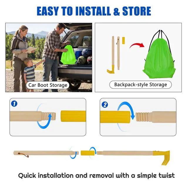 Alt view image 6 of 7 - 4-Piece Garden Tool Set with Shovel, Rake, Hoe, Leaf Rake - 2 Pairs of Gloves & 2 Storage Bags, Wooden Gardening Tools for Yard & Lawn Care