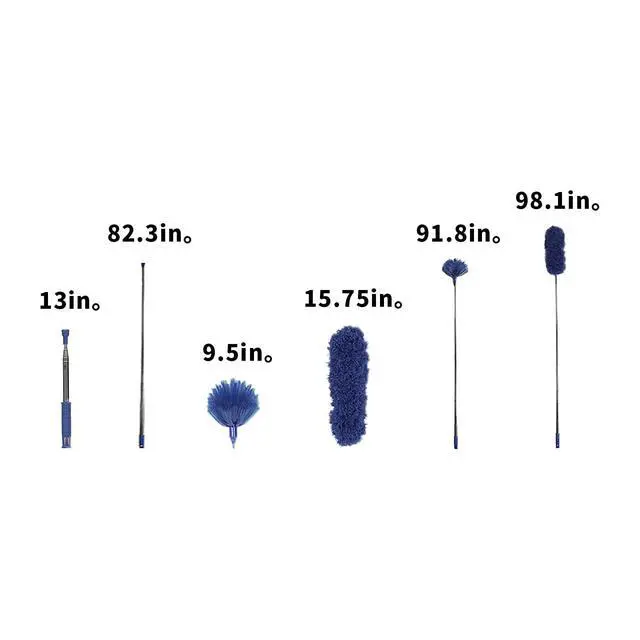Alt view image 2 of 7 - Cobweb Duster with Extension Pole, Washable Cleaning Duster Kit with 2 Duster Heads, Cobweb Duster, Corner Brush, Aluminum Telescoping Pole for Ceiling Fan (Blue)