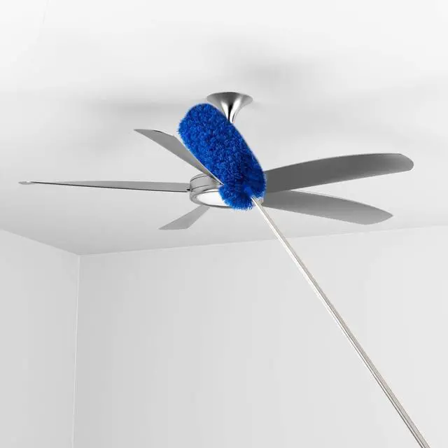 Alt view image 5 of 7 - Cobweb Duster with Extension Pole, Washable Cleaning Duster Kit with 2 Duster Heads, Cobweb Duster, Corner Brush, Aluminum Telescoping Pole for Ceiling Fan (Blue)