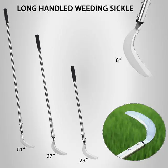Alt view image 3 of 7 - Scythe Tool 51-Inch Adjustable Long Handle Garden Scythe, Serrated & Plain Steel Blade, Lightweight Manual Weed Cutter for Gardens, Yards, Fields & Overgrown Areas