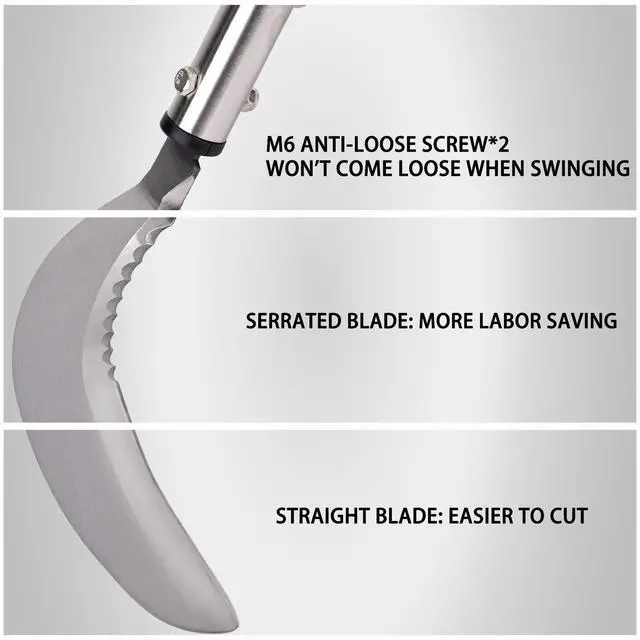 Alt view image 4 of 7 - Scythe Tool 51-Inch Adjustable Long Handle Garden Scythe, Serrated & Plain Steel Blade, Lightweight Manual Weed Cutter for Gardens, Yards, Fields & Overgrown Areas
