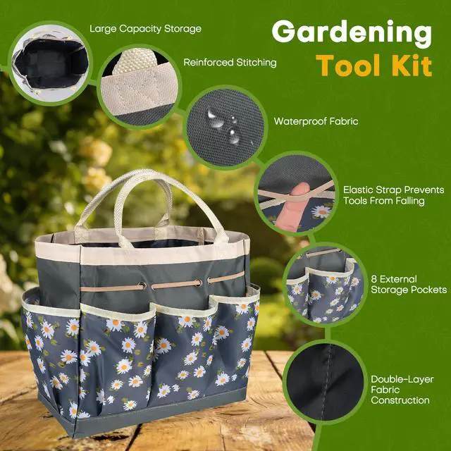 Alt view image 4 of 7 - 62-Piece Heavy-Duty Garden Tool Set, Complete Garden Tool Kit with Stainless Steel Shovel, Repotting Mat, Pruning Shear&Durable Gardening Tool Bag, Gardening Gift SetIdeal Gift for Women/Men/Beginner