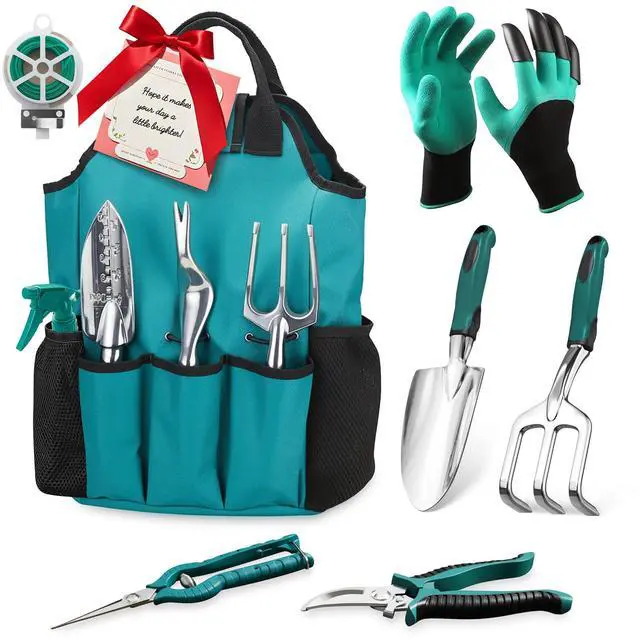 Main image of Garden Tool Set, Gardening Gifts for Women, Men, Mom, Dad, 11-Piece Heavy-Duty Aluminum Hand Tools Set with Tote Bag, Ergonomic Handles, Rust-Proof Starter Garden Kits, Gardening Essentials & Supplies
