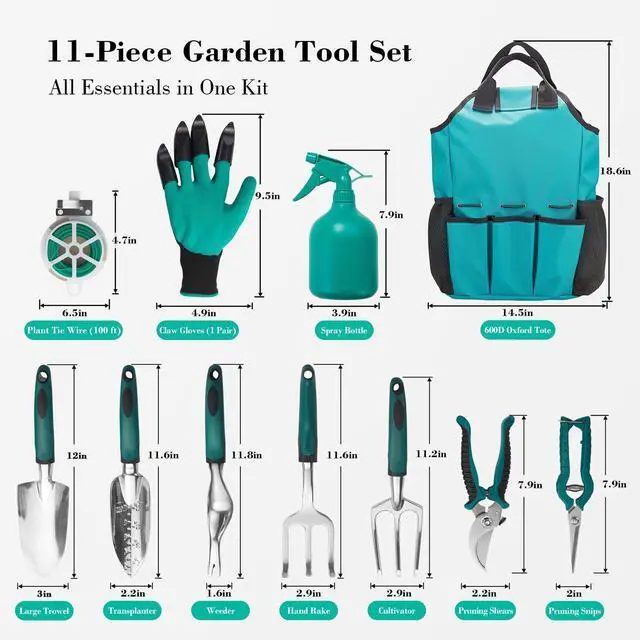 Alt view image 3 of 7 - Garden Tool Set, Gardening Gifts for Women, Men, Mom, Dad, 11-Piece Heavy-Duty Aluminum Hand Tools Set with Tote Bag, Ergonomic Handles, Rust-Proof Starter Garden Kits, Gardening Essentials & Supplies