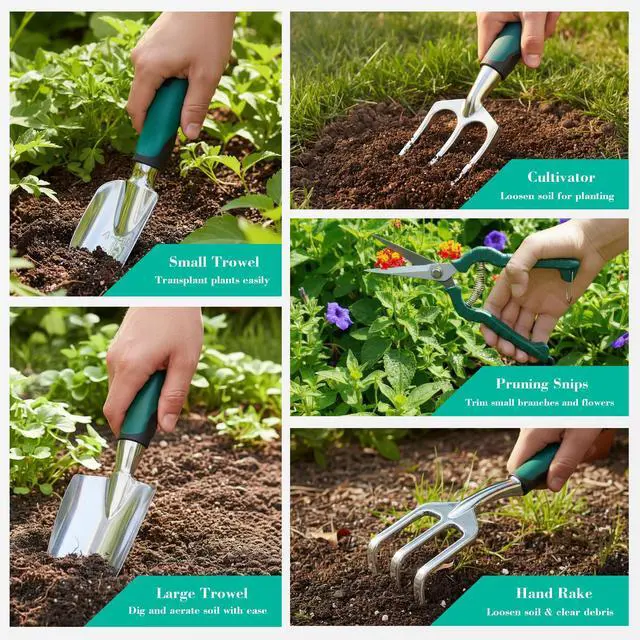Alt view image 6 of 7 - Garden Tool Set, Gardening Gifts for Women, Men, Mom, Dad, 11-Piece Heavy-Duty Aluminum Hand Tools Set with Tote Bag, Ergonomic Handles, Rust-Proof Starter Garden Kits, Gardening Essentials & Supplies