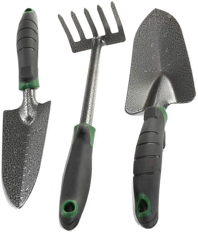 Main image of Garden Tool Set - Heavy Duty Carbon Steel Trowel, Transplanter, Hand Rake - 3 Piece Garden Tool Set with Bend-Proof Design - Ergo Rubber Grip Handles
