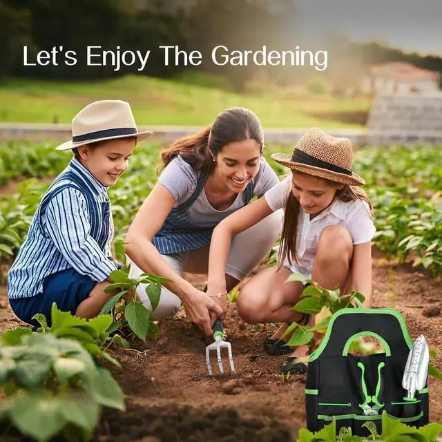 Alt view image 2 of 7 - Gardening Tools Set, 8PCS Gardening Gifts for Women, Green | Heavy Duty Garden Tools with Non-Slip Rubber Grip with Large Garden Bag for Tools Aluminum Alloy Hand Tools for Gardening Men
