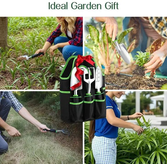 Alt view image 7 of 7 - Gardening Tools Set, 8PCS Gardening Gifts for Women, Green | Heavy Duty Garden Tools with Non-Slip Rubber Grip with Large Garden Bag for Tools Aluminum Alloy Hand Tools for Gardening Men