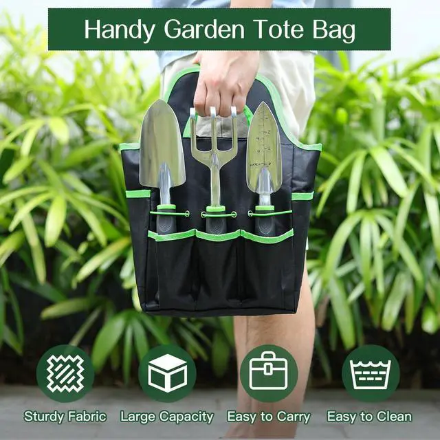 Alt view image 6 of 7 - Gardening Tools Set, 8PCS Gardening Gifts for Women, Green | Heavy Duty Garden Tools with Non-Slip Rubber Grip with Large Garden Bag for Tools Aluminum Alloy Hand Tools for Gardening Men