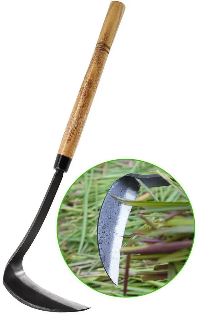 Main image of Japanese Weeding Sickle Hoe, 17" Gardening Hand Weeder Nejiri Kama Blade Tool Digging and Cutting Weed Remover, High-Carbon Steel One-Piece Molding with Hard Wood Handle, Very Sharp Edge Quick Work