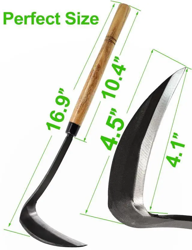 Alt view image 2 of 7 - Japanese Weeding Sickle Hoe, 17" Gardening Hand Weeder Nejiri Kama Blade Tool Digging and Cutting Weed Remover, High-Carbon Steel One-Piece Molding with Hard Wood Handle, Very Sharp Edge Quick Work