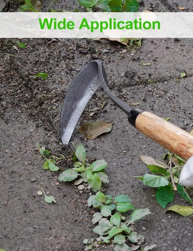 Alt view image 4 of 7 - Japanese Weeding Sickle Hoe, 17" Gardening Hand Weeder Nejiri Kama Blade Tool Digging and Cutting Weed Remover, High-Carbon Steel One-Piece Molding with Hard Wood Handle, Very Sharp Edge Quick Work
