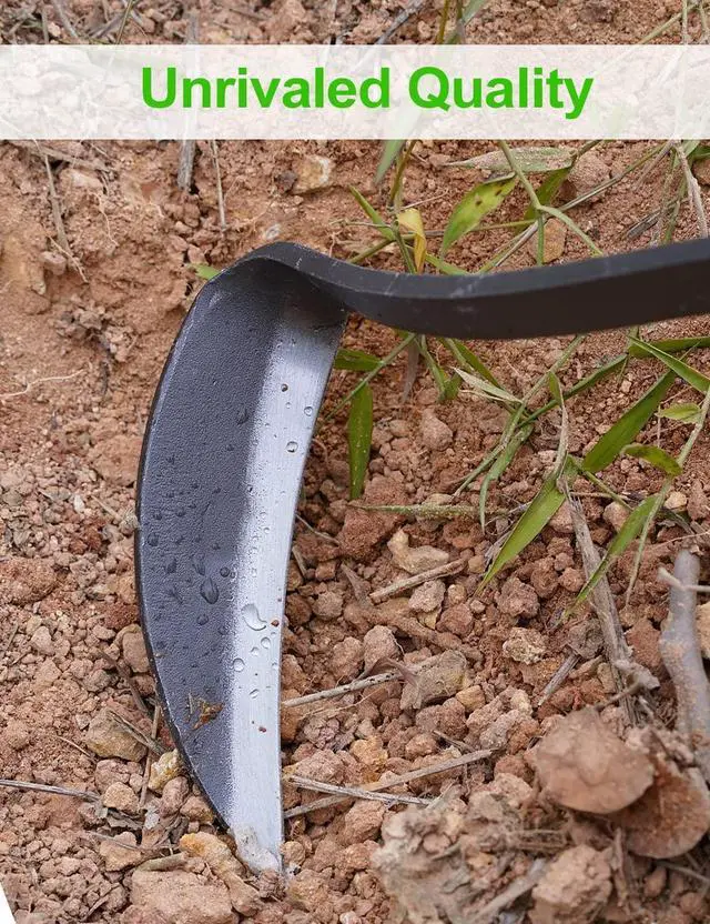 Alt view image 6 of 7 - Japanese Weeding Sickle Hoe, 17" Gardening Hand Weeder Nejiri Kama Blade Tool Digging and Cutting Weed Remover, High-Carbon Steel One-Piece Molding with Hard Wood Handle, Very Sharp Edge Quick Work