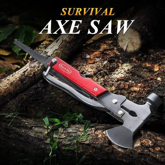 Alt view image 7 of 7 - 14-in-1 Multitool Camping Axe Hatchet Essential Camping Gear with Knife, Hammer, Saw, Bottle Opener, Screwdriver Multi Tool with Sheath Gifts for Men, Dad, and Outdoor Adventures