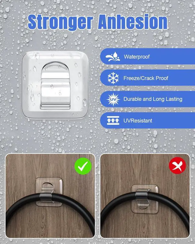 Alt view image 3 of 7 - Hooks for Outdoor String Lights Clips: 25 Pack Square Clear Large Heavy Duty Light Hook Waterproof Adhesive Strips - Outside Hanging Rope Light Cable Cord Holders Organizer