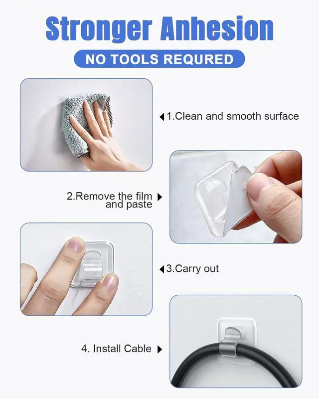 Alt view image 5 of 7 - Hooks for Outdoor String Lights Clips: 25 Pack Square Clear Large Heavy Duty Light Hook Waterproof Adhesive Strips - Outside Hanging Rope Light Cable Cord Holders Organizer