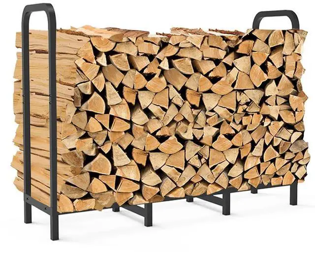 Main image of 4ft Firewood Rack Holder, Adjustable Heavy Duty Fire Log Stacker Stand for Fireplace, Outdoor Indoor Metal Wood Pile Storage Organizer, Patio Logs Stand tool, Black