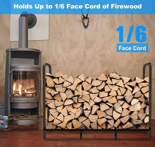 Alt view image 2 of 7 - 4ft Firewood Rack Holder, Adjustable Heavy Duty Fire Log Stacker Stand for Fireplace, Outdoor Indoor Metal Wood Pile Storage Organizer, Patio Logs Stand tool, Black