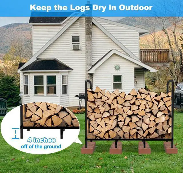 Alt view image 3 of 7 - 4ft Firewood Rack Holder, Adjustable Heavy Duty Fire Log Stacker Stand for Fireplace, Outdoor Indoor Metal Wood Pile Storage Organizer, Patio Logs Stand tool, Black