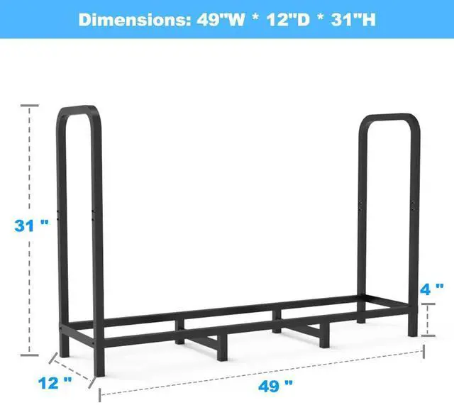 Alt view image 4 of 7 - 4ft Firewood Rack Holder, Adjustable Heavy Duty Fire Log Stacker Stand for Fireplace, Outdoor Indoor Metal Wood Pile Storage Organizer, Patio Logs Stand tool, Black