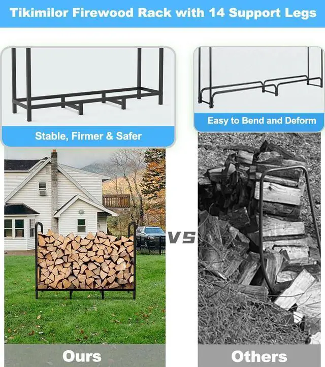 Alt view image 5 of 7 - 4ft Firewood Rack Holder, Adjustable Heavy Duty Fire Log Stacker Stand for Fireplace, Outdoor Indoor Metal Wood Pile Storage Organizer, Patio Logs Stand tool, Black