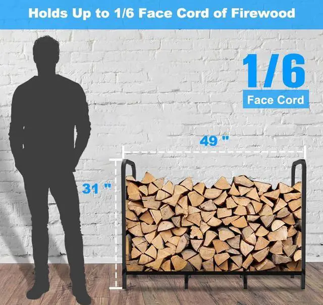 Alt view image 6 of 7 - 4ft Firewood Rack Holder, Adjustable Heavy Duty Fire Log Stacker Stand for Fireplace, Outdoor Indoor Metal Wood Pile Storage Organizer, Patio Logs Stand tool, Black