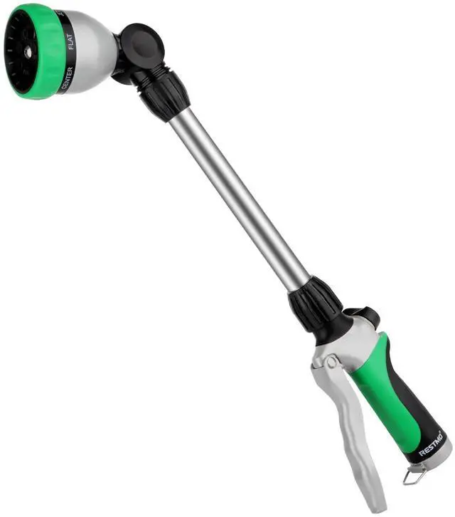 Main image of Metal Watering Wand, Heavy Duty Garden Hose Wand with 180° Swivel Ratcheting Head, 16-Inch Hose Nozzle Sprayer with 7 Spray Patterns and Flow Control, Ideal to Water Hanging Baskets and Shrubs