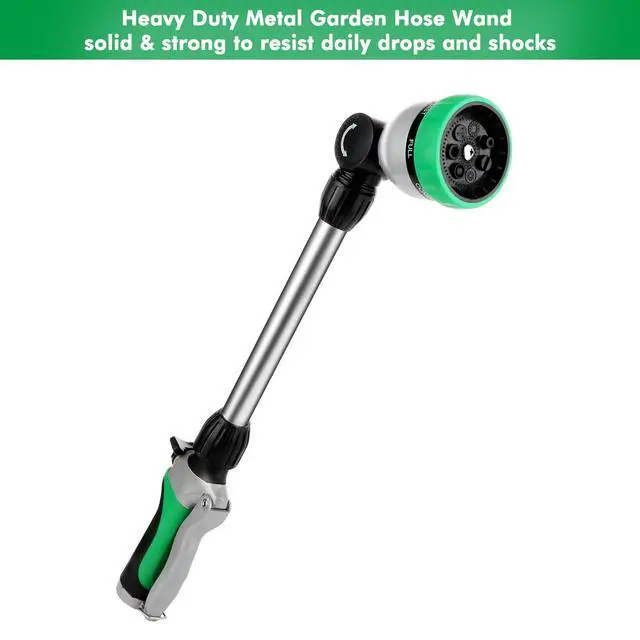 Alt view image 2 of 7 - Metal Watering Wand, Heavy Duty Garden Hose Wand with 180° Swivel Ratcheting Head, 16-Inch Hose Nozzle Sprayer with 7 Spray Patterns and Flow Control, Ideal to Water Hanging Baskets and Shrubs