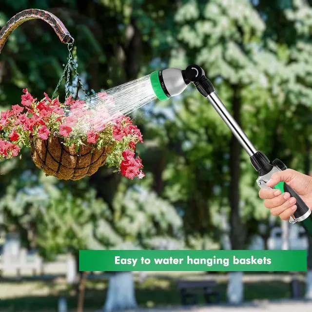 Alt view image 6 of 7 - Metal Watering Wand, Heavy Duty Garden Hose Wand with 180° Swivel Ratcheting Head, 16-Inch Hose Nozzle Sprayer with 7 Spray Patterns and Flow Control, Ideal to Water Hanging Baskets and Shrubs