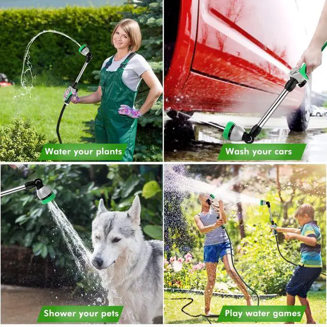 Alt view image 7 of 7 - Metal Watering Wand, Heavy Duty Garden Hose Wand with 180° Swivel Ratcheting Head, 16-Inch Hose Nozzle Sprayer with 7 Spray Patterns and Flow Control, Ideal to Water Hanging Baskets and Shrubs