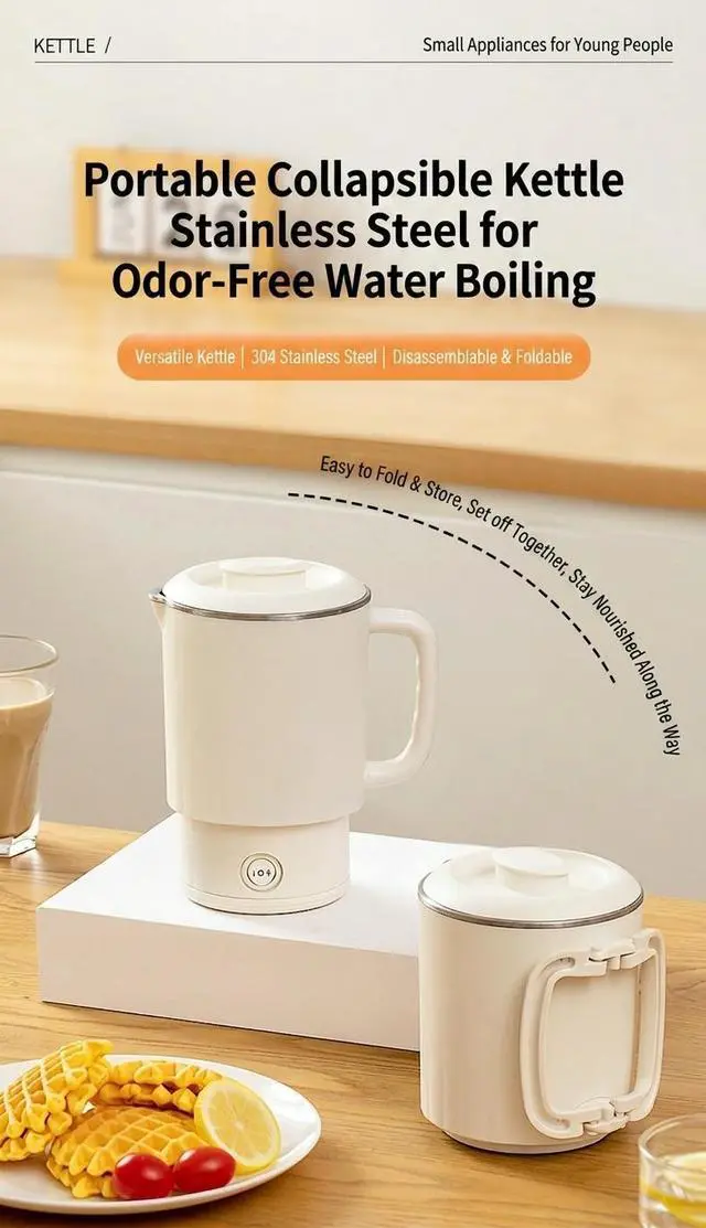 Alt view image 3 of 7 - Aenaeder Portable Collapsible Electric Kettle, Foldable Handle Travel Kettle for Camping, RV & Outdoor