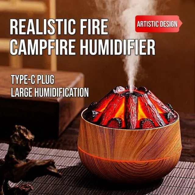 Alt view image 2 of 4 - 300mL Mini Cool Mist Humidifier, DC 5V 2.2W USB-C, 30-50mL/h, Continuous/Intermittent Mist, Warm Ember Light LEHOGAI