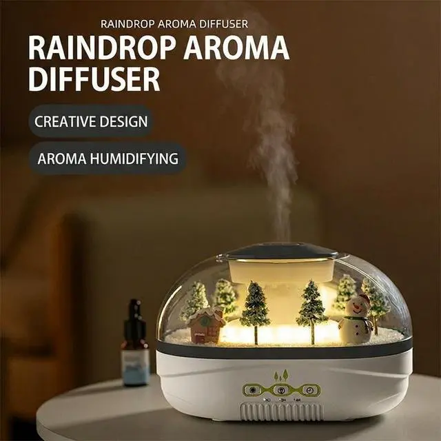 Alt view image 2 of 5 - 400mL Raindrop Aroma Diffuser Ultrasonic Mist, 30-50mL/h, 2H/4H Timer, Micro Landscape, 5V/2A USB-C Night Light LEHOGAI