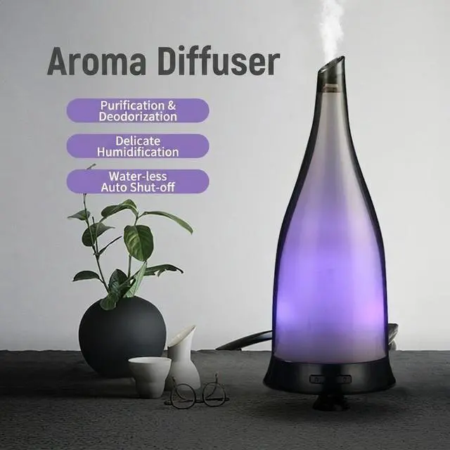 Alt view image 2 of 5 - 90mL Essential Oil Diffuser with 7-Color LED Night Light, USB Powered Ultrasonic Aroma Diffuser, Vase Design for Bedroom, Office, LEHOGAI